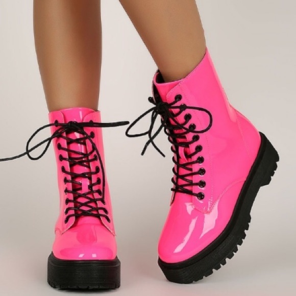 neon pink combat boots